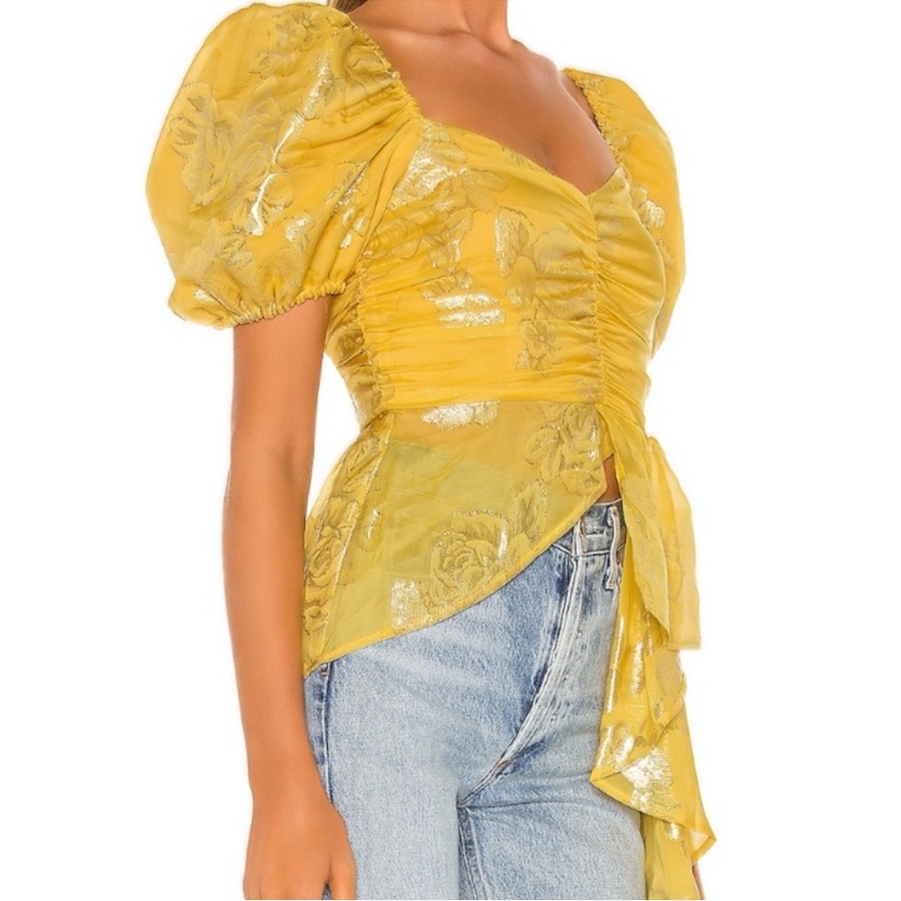 NWOT Revolve x House of Harlow 1960 Freja Yellow Asymmetric Peplum Top Small - Picture 3 of 5